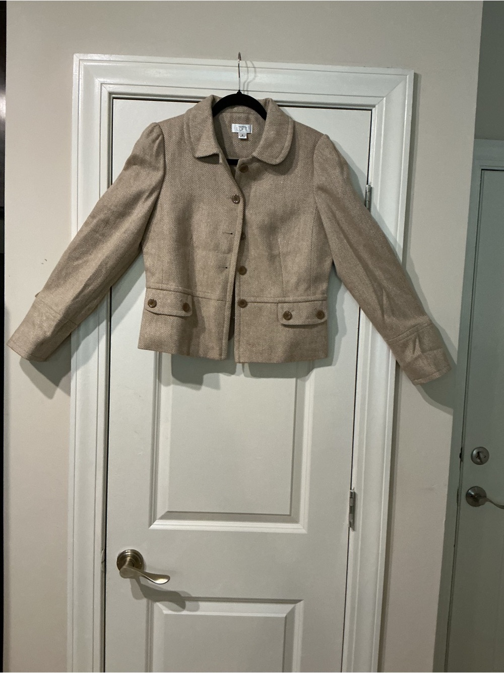 LOFT Beige Cropped Wool-Blend Jacket